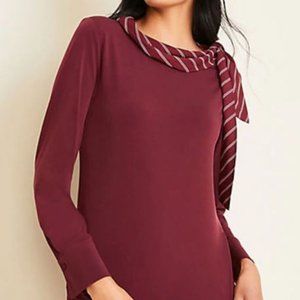 Like new! Ann Taylor Striped Tie Neck Burgundy Blouse